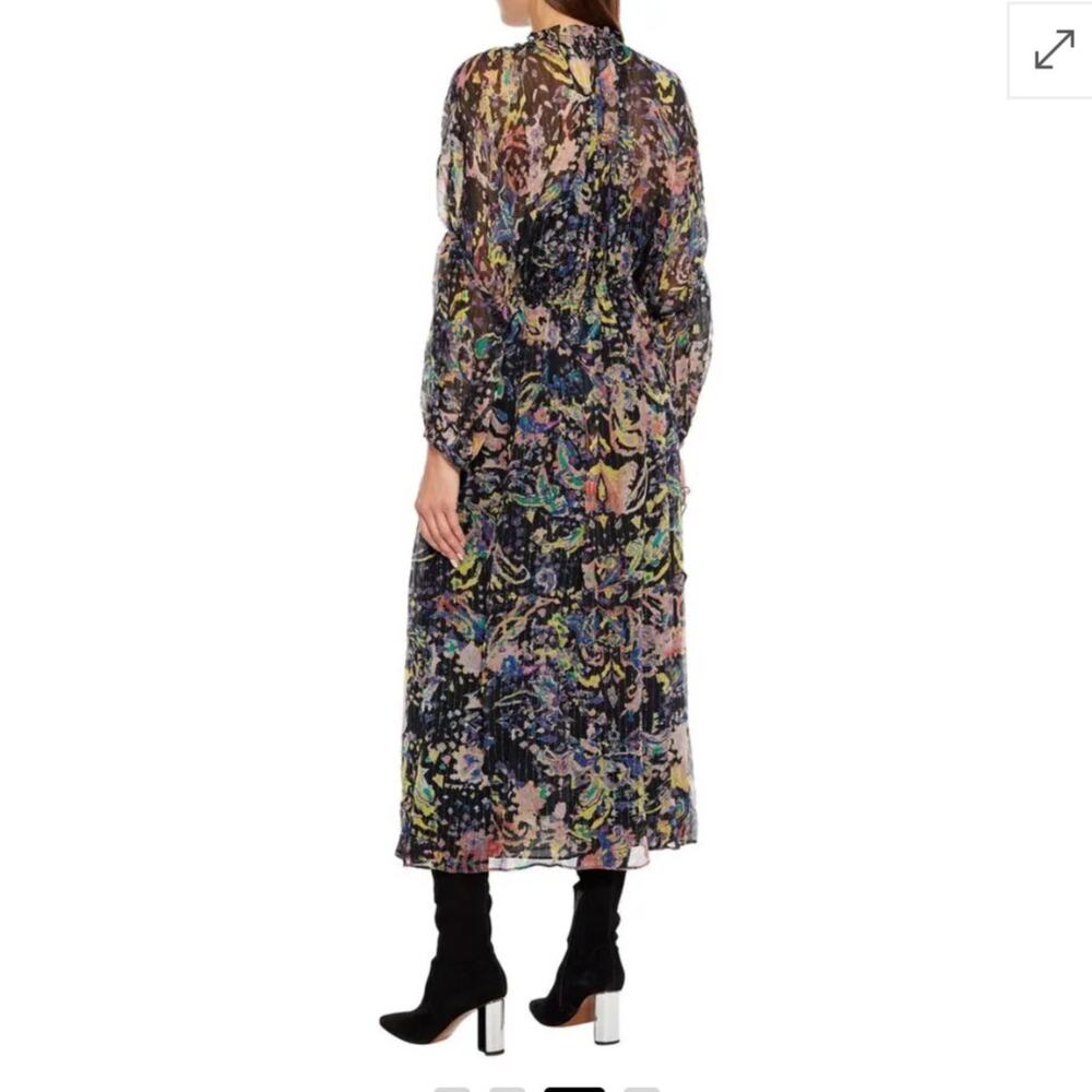 IRO Paris Ramona Dress Ruffle Trimmed Metallic Printed Chiffon Midi 40 - Picture 2 of 11